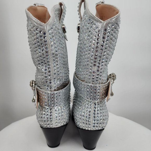 AZALEA WANG Federica Silver Crystal Shortie Western Cowgirl Boots 6-10 NWT - Picture 5 of 10
